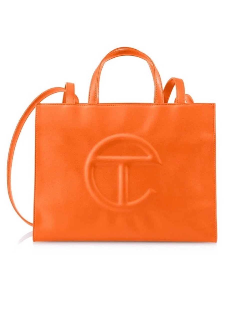 Telfar Orange Leather Shopping Tote with Debossed Logo - Picture 2 of 5